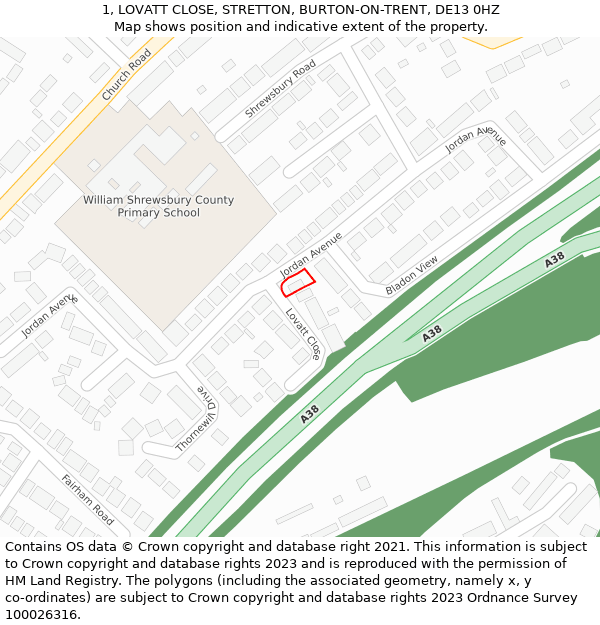 1, LOVATT CLOSE, STRETTON, BURTON-ON-TRENT, DE13 0HZ: Location map and indicative extent of plot