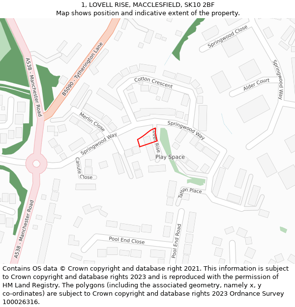 1, LOVELL RISE, MACCLESFIELD, SK10 2BF: Location map and indicative extent of plot