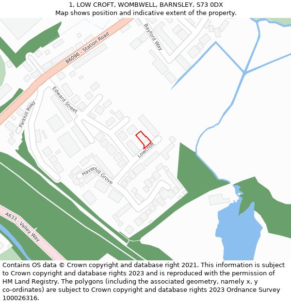 1, LOW CROFT, WOMBWELL, BARNSLEY, S73 0DX: Location map and indicative extent of plot