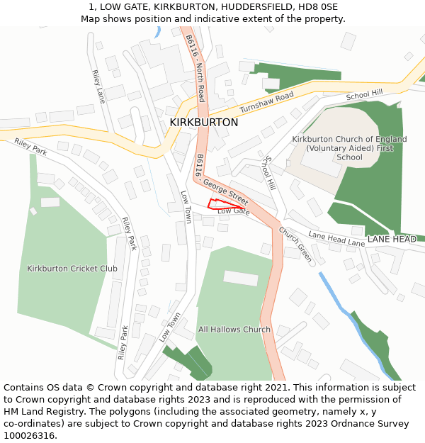 1, LOW GATE, KIRKBURTON, HUDDERSFIELD, HD8 0SE: Location map and indicative extent of plot