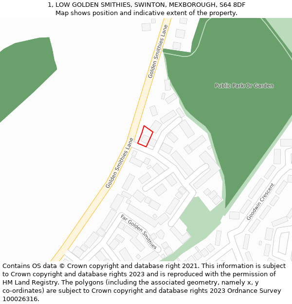 1, LOW GOLDEN SMITHIES, SWINTON, MEXBOROUGH, S64 8DF: Location map and indicative extent of plot