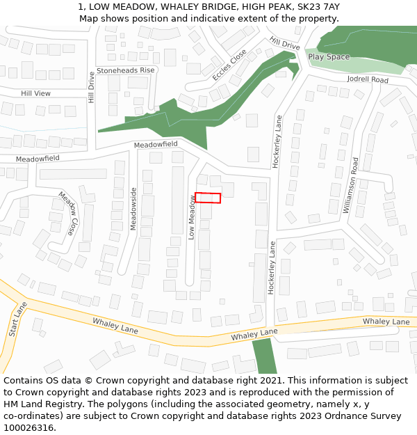 1, LOW MEADOW, WHALEY BRIDGE, HIGH PEAK, SK23 7AY: Location map and indicative extent of plot