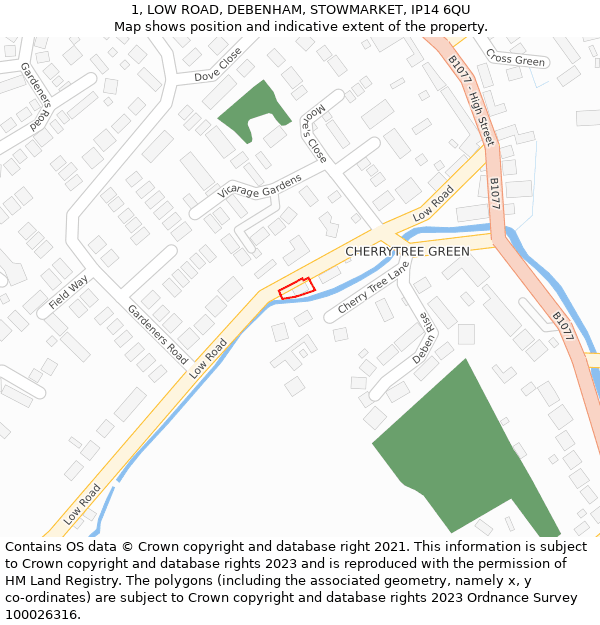 1, LOW ROAD, DEBENHAM, STOWMARKET, IP14 6QU: Location map and indicative extent of plot