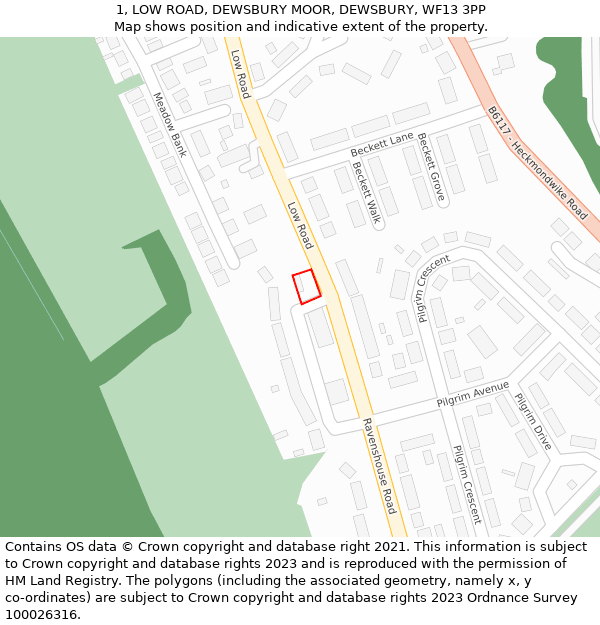 1, LOW ROAD, DEWSBURY MOOR, DEWSBURY, WF13 3PP: Location map and indicative extent of plot