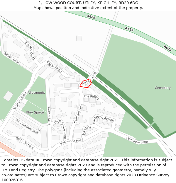 1, LOW WOOD COURT, UTLEY, KEIGHLEY, BD20 6DG: Location map and indicative extent of plot