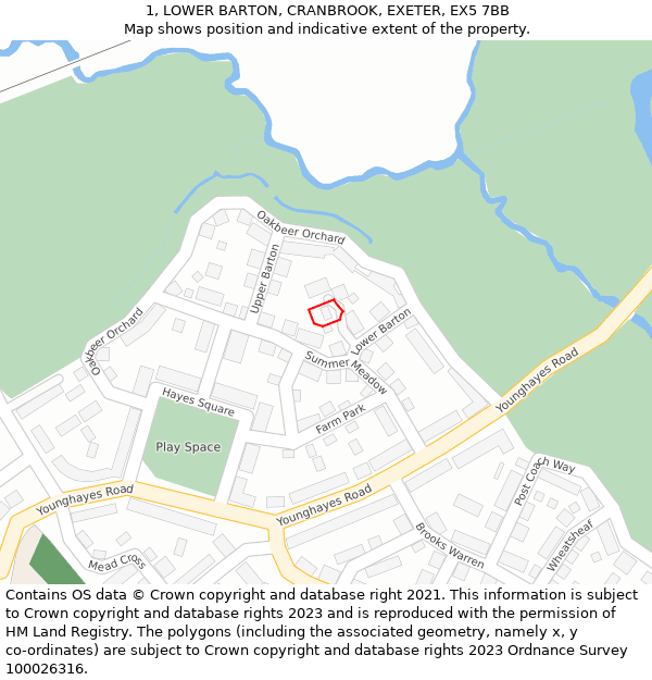 1, LOWER BARTON, CRANBROOK, EXETER, EX5 7BB: Location map and indicative extent of plot