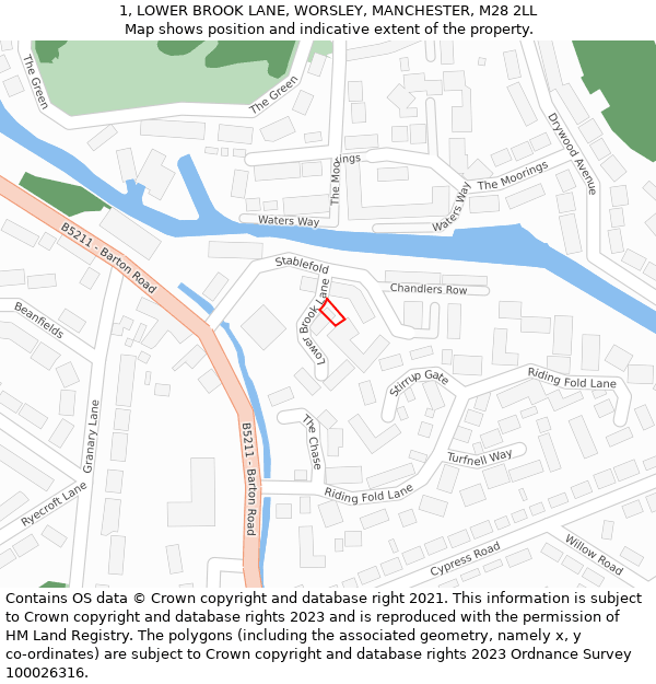 1, LOWER BROOK LANE, WORSLEY, MANCHESTER, M28 2LL: Location map and indicative extent of plot