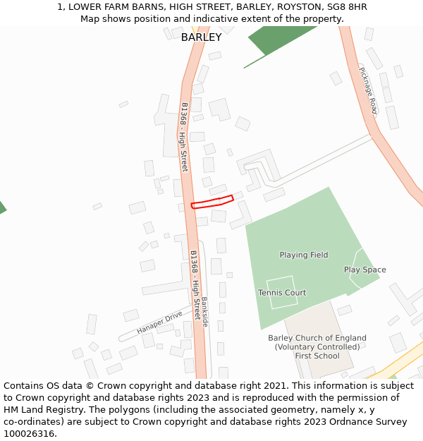 1, LOWER FARM BARNS, HIGH STREET, BARLEY, ROYSTON, SG8 8HR: Location map and indicative extent of plot