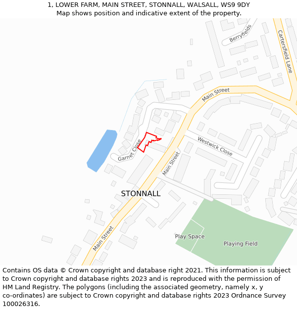 1, LOWER FARM, MAIN STREET, STONNALL, WALSALL, WS9 9DY: Location map and indicative extent of plot