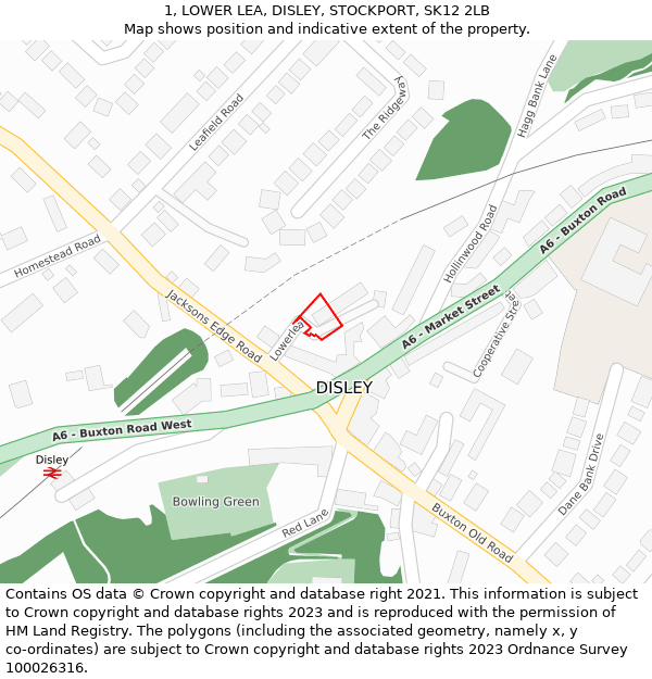 1, LOWER LEA, DISLEY, STOCKPORT, SK12 2LB: Location map and indicative extent of plot