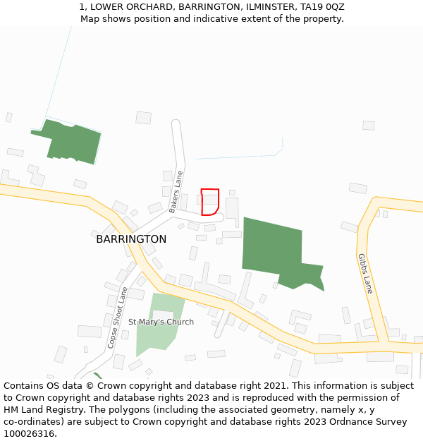 1, LOWER ORCHARD, BARRINGTON, ILMINSTER, TA19 0QZ: Location map and indicative extent of plot