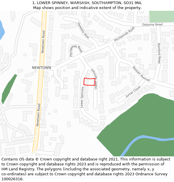 1, LOWER SPINNEY, WARSASH, SOUTHAMPTON, SO31 9NL: Location map and indicative extent of plot