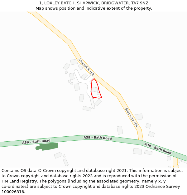 1, LOXLEY BATCH, SHAPWICK, BRIDGWATER, TA7 9NZ: Location map and indicative extent of plot