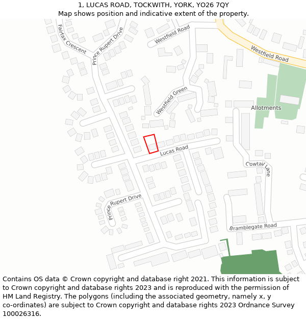 1, LUCAS ROAD, TOCKWITH, YORK, YO26 7QY: Location map and indicative extent of plot