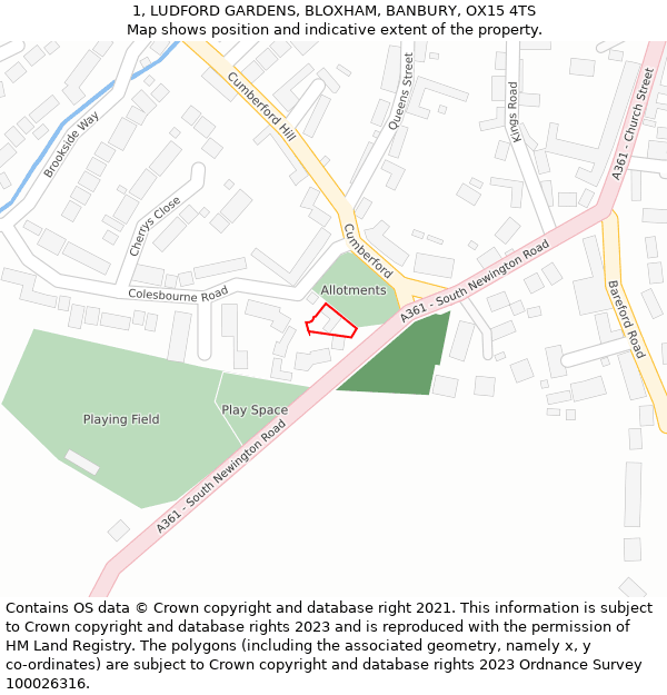 1, LUDFORD GARDENS, BLOXHAM, BANBURY, OX15 4TS: Location map and indicative extent of plot