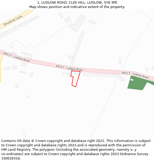 1, LUDLOW ROAD, CLEE HILL, LUDLOW, SY8 3PE: Location map and indicative extent of plot