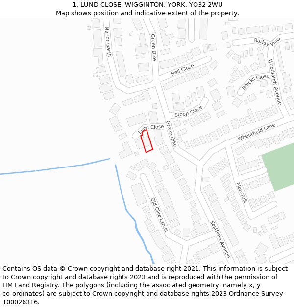 1, LUND CLOSE, WIGGINTON, YORK, YO32 2WU: Location map and indicative extent of plot