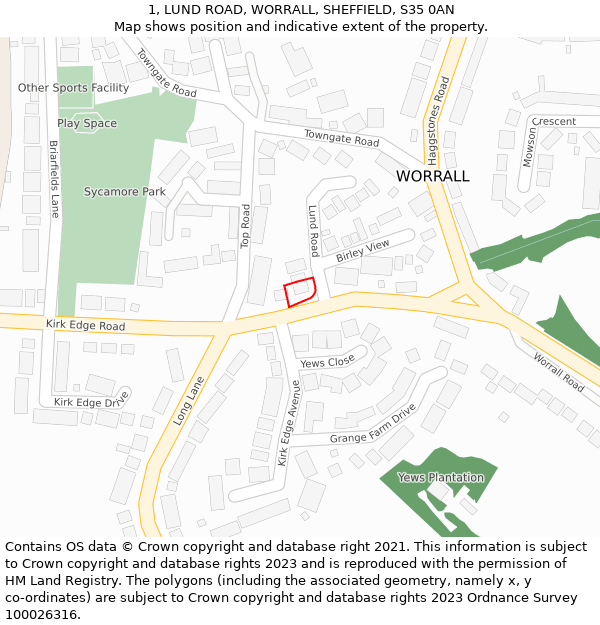 1, LUND ROAD, WORRALL, SHEFFIELD, S35 0AN: Location map and indicative extent of plot