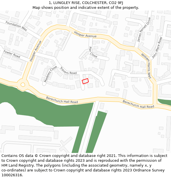 1, LUNGLEY RISE, COLCHESTER, CO2 9FJ: Location map and indicative extent of plot