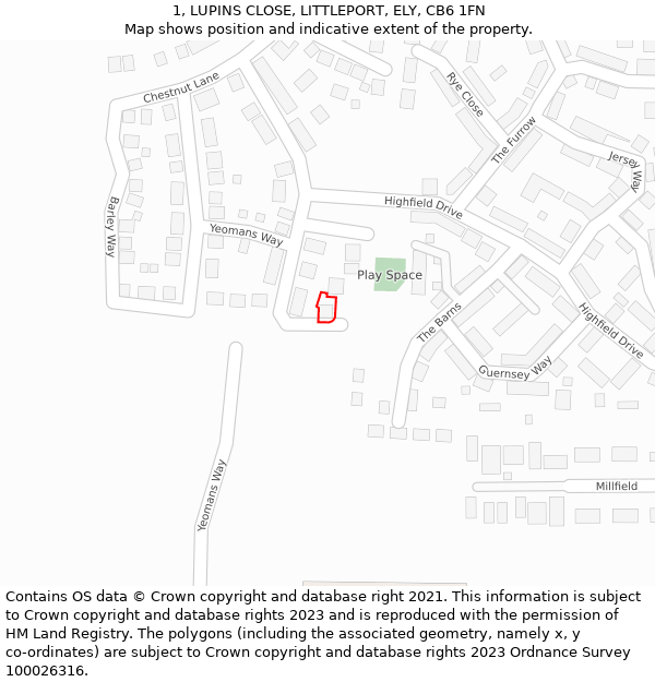 1, LUPINS CLOSE, LITTLEPORT, ELY, CB6 1FN: Location map and indicative extent of plot