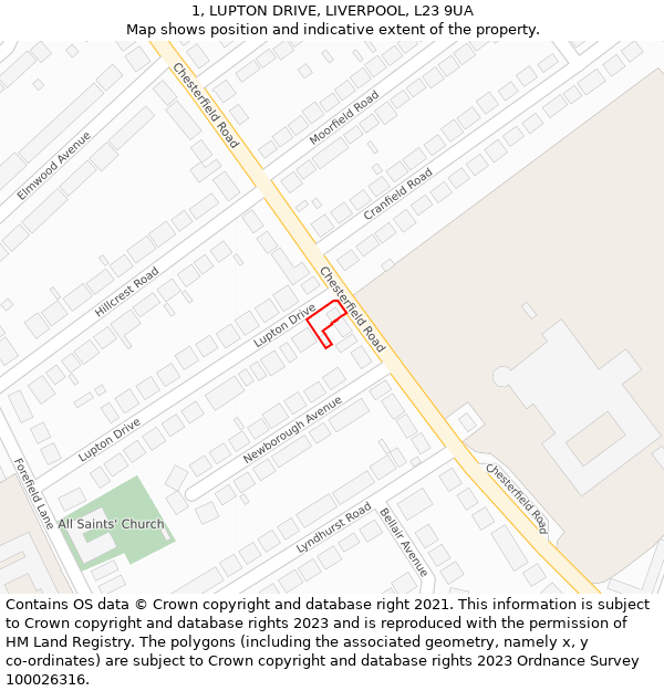1, LUPTON DRIVE, LIVERPOOL, L23 9UA: Location map and indicative extent of plot