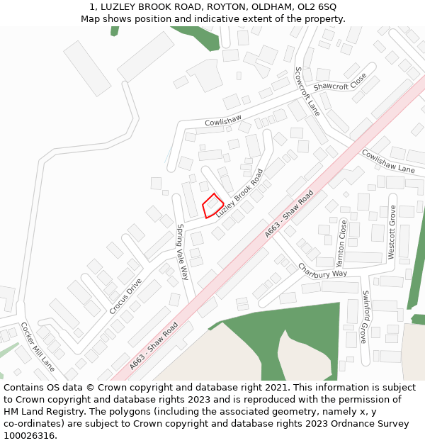 1, LUZLEY BROOK ROAD, ROYTON, OLDHAM, OL2 6SQ: Location map and indicative extent of plot