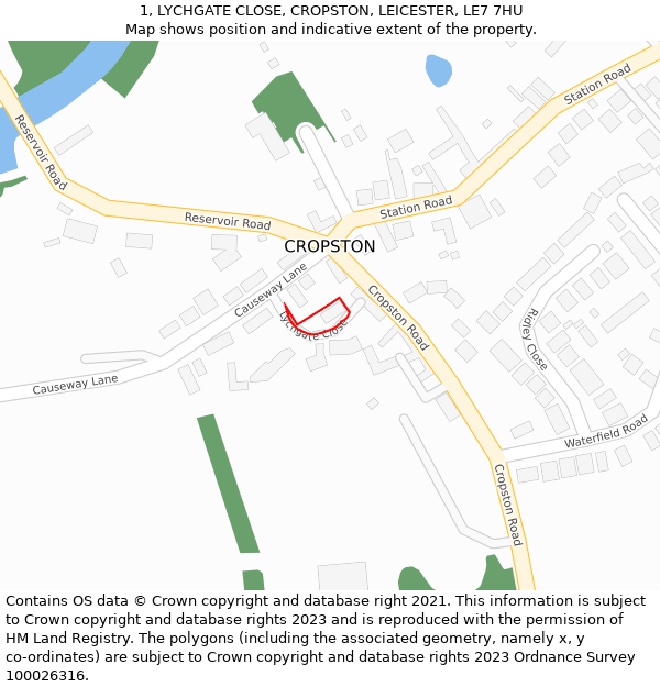 1, LYCHGATE CLOSE, CROPSTON, LEICESTER, LE7 7HU: Location map and indicative extent of plot