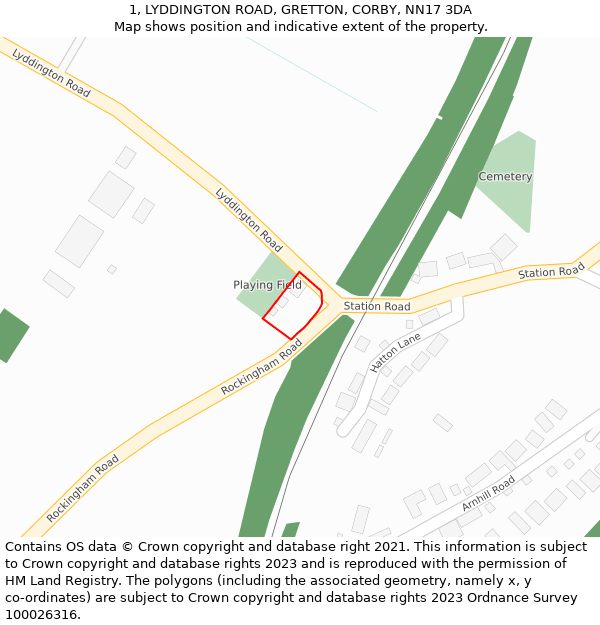 1, LYDDINGTON ROAD, GRETTON, CORBY, NN17 3DA: Location map and indicative extent of plot