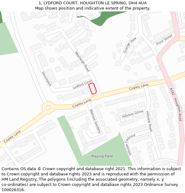 1, LYDFORD COURT, HOUGHTON LE SPRING, DH4 4UA: Location map and indicative extent of plot