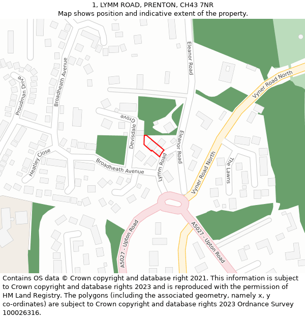 1, LYMM ROAD, PRENTON, CH43 7NR: Location map and indicative extent of plot