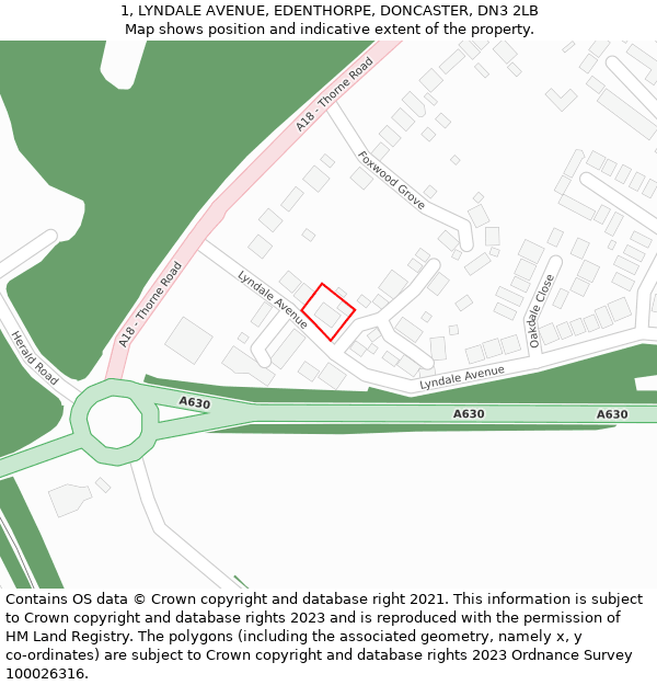 1, LYNDALE AVENUE, EDENTHORPE, DONCASTER, DN3 2LB: Location map and indicative extent of plot