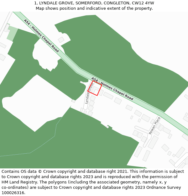 1, LYNDALE GROVE, SOMERFORD, CONGLETON, CW12 4YW: Location map and indicative extent of plot