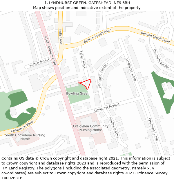 1, LYNDHURST GREEN, GATESHEAD, NE9 6BH: Location map and indicative extent of plot
