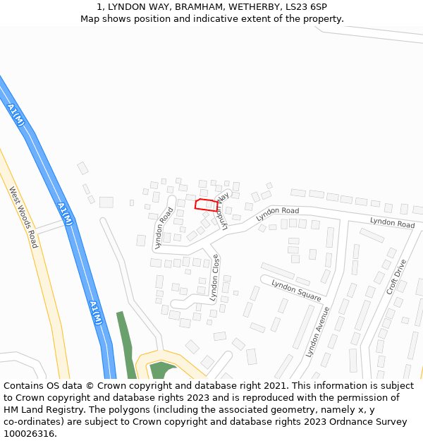 1, LYNDON WAY, BRAMHAM, WETHERBY, LS23 6SP: Location map and indicative extent of plot