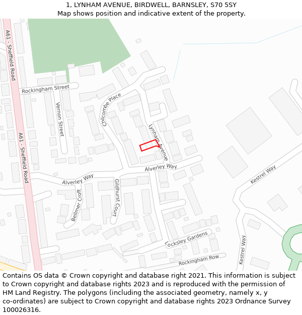 1, LYNHAM AVENUE, BIRDWELL, BARNSLEY, S70 5SY: Location map and indicative extent of plot