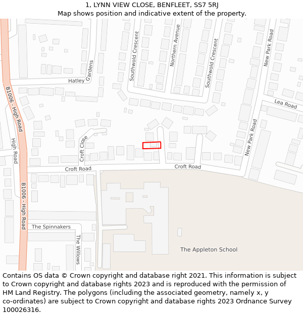 1, LYNN VIEW CLOSE, BENFLEET, SS7 5RJ: Location map and indicative extent of plot