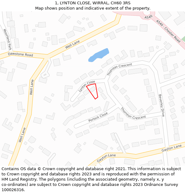 1, LYNTON CLOSE, WIRRAL, CH60 3RS: Location map and indicative extent of plot