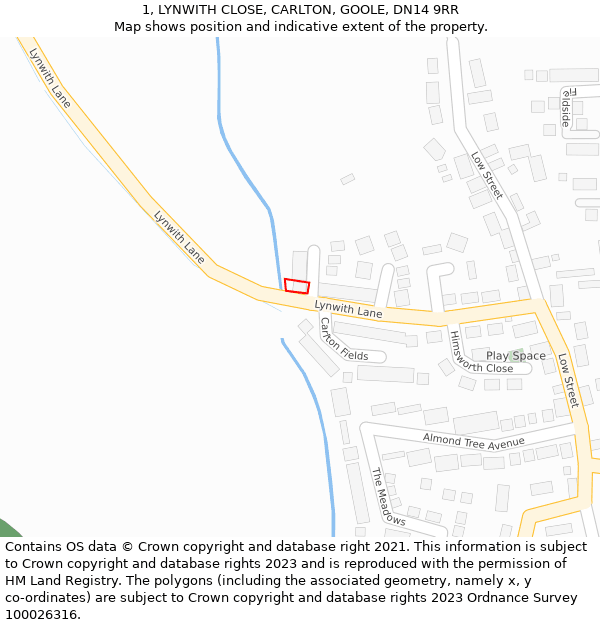 1, LYNWITH CLOSE, CARLTON, GOOLE, DN14 9RR: Location map and indicative extent of plot