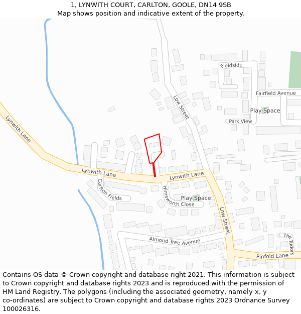 1, LYNWITH COURT, CARLTON, GOOLE, DN14 9SB: Location map and indicative extent of plot