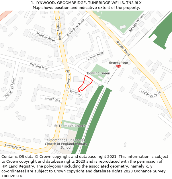 1, LYNWOOD, GROOMBRIDGE, TUNBRIDGE WELLS, TN3 9LX: Location map and indicative extent of plot