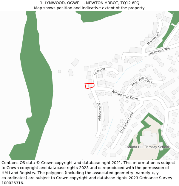 1, LYNWOOD, OGWELL, NEWTON ABBOT, TQ12 6FQ: Location map and indicative extent of plot