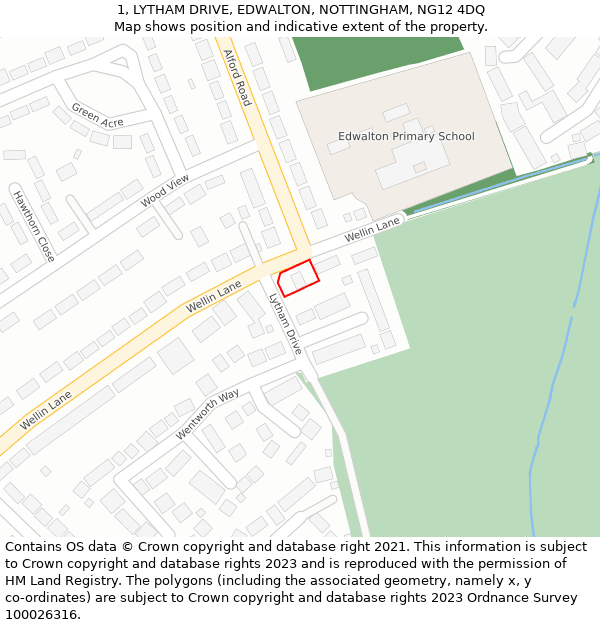 1, LYTHAM DRIVE, EDWALTON, NOTTINGHAM, NG12 4DQ: Location map and indicative extent of plot