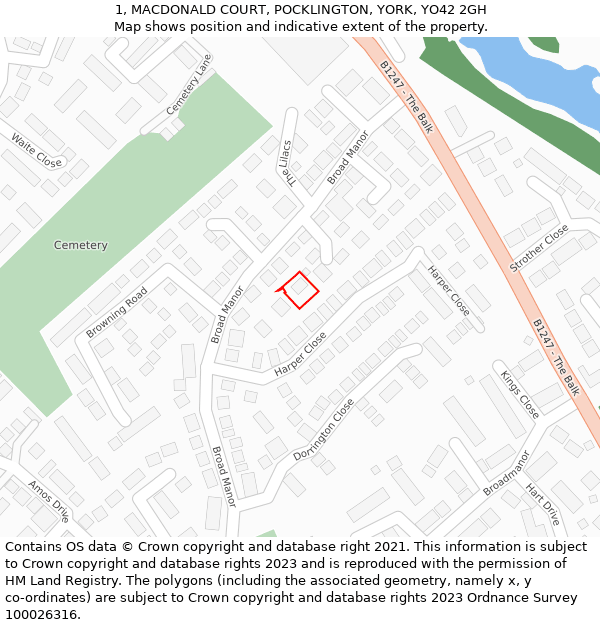 1, MACDONALD COURT, POCKLINGTON, YORK, YO42 2GH: Location map and indicative extent of plot