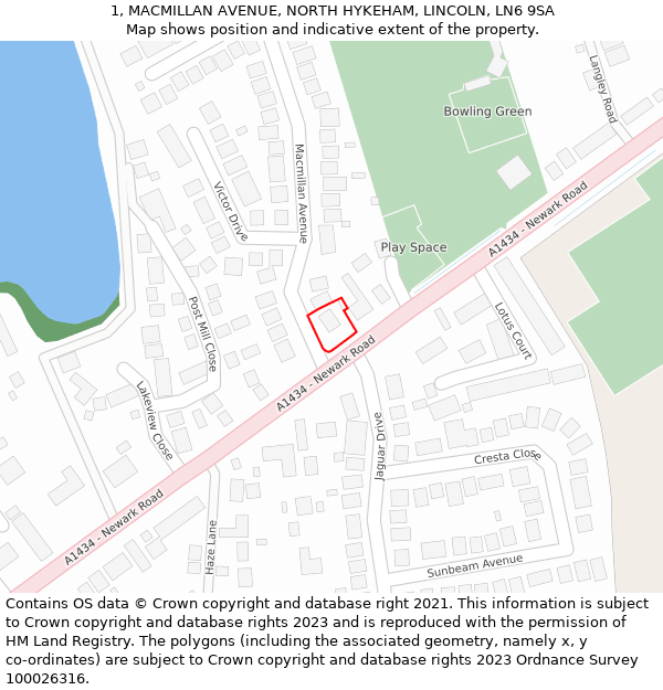 1, MACMILLAN AVENUE, NORTH HYKEHAM, LINCOLN, LN6 9SA: Location map and indicative extent of plot