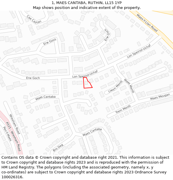 1, MAES CANTABA, RUTHIN, LL15 1YP: Location map and indicative extent of plot