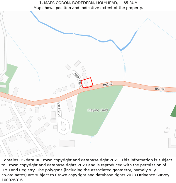 1, MAES CORON, BODEDERN, HOLYHEAD, LL65 3UA: Location map and indicative extent of plot