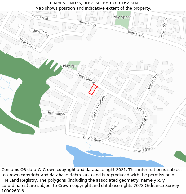 1, MAES LINDYS, RHOOSE, BARRY, CF62 3LN: Location map and indicative extent of plot