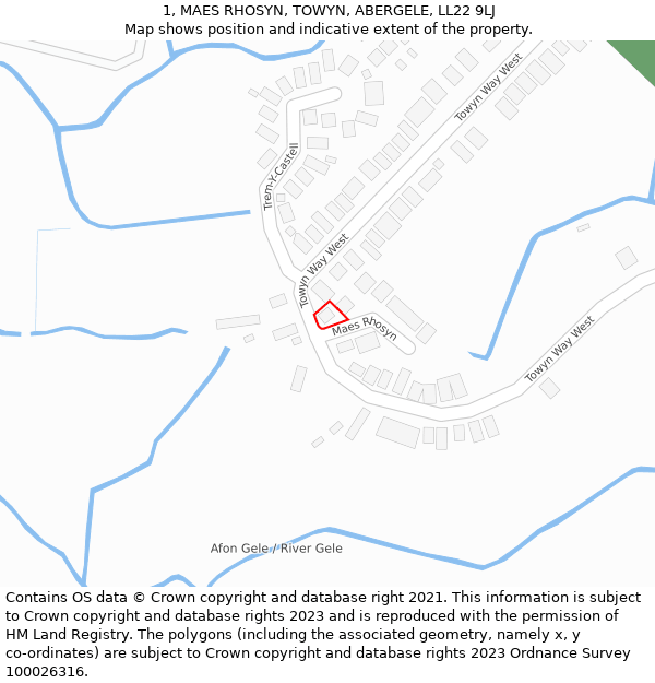 1, MAES RHOSYN, TOWYN, ABERGELE, LL22 9LJ: Location map and indicative extent of plot