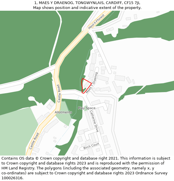 1, MAES Y DRAENOG, TONGWYNLAIS, CARDIFF, CF15 7JL: Location map and indicative extent of plot