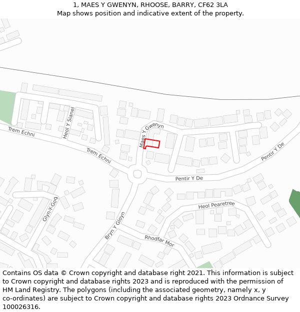 1, MAES Y GWENYN, RHOOSE, BARRY, CF62 3LA: Location map and indicative extent of plot